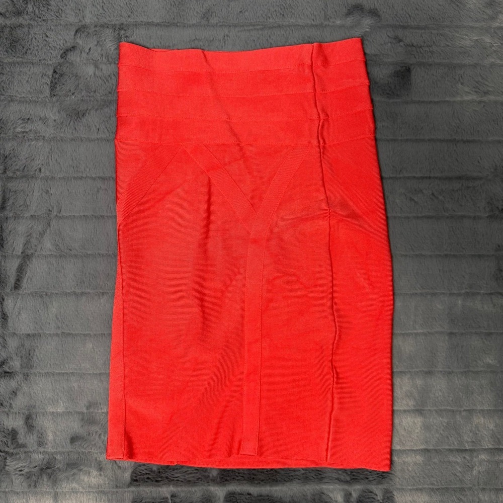 Bebe Red Bandage Mini Skirt High Waisted Bodycon Side Zip Size Medium